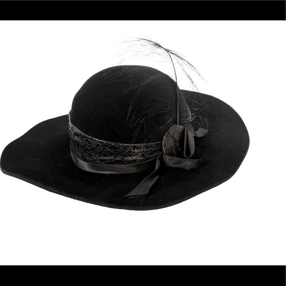 Vintage Rabbit Fur Felt Floppy Hat with Feather Detail